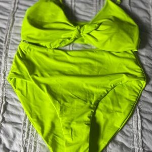 Neon Yellow 2 piece Swimsuit high waisted